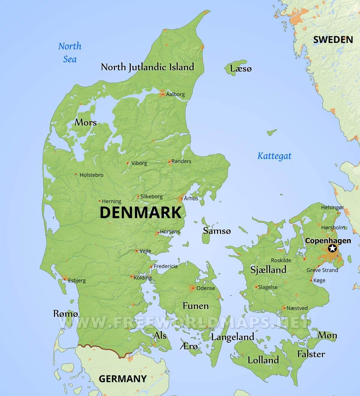 丹麦地图：离线地图和丹麦的详细地图