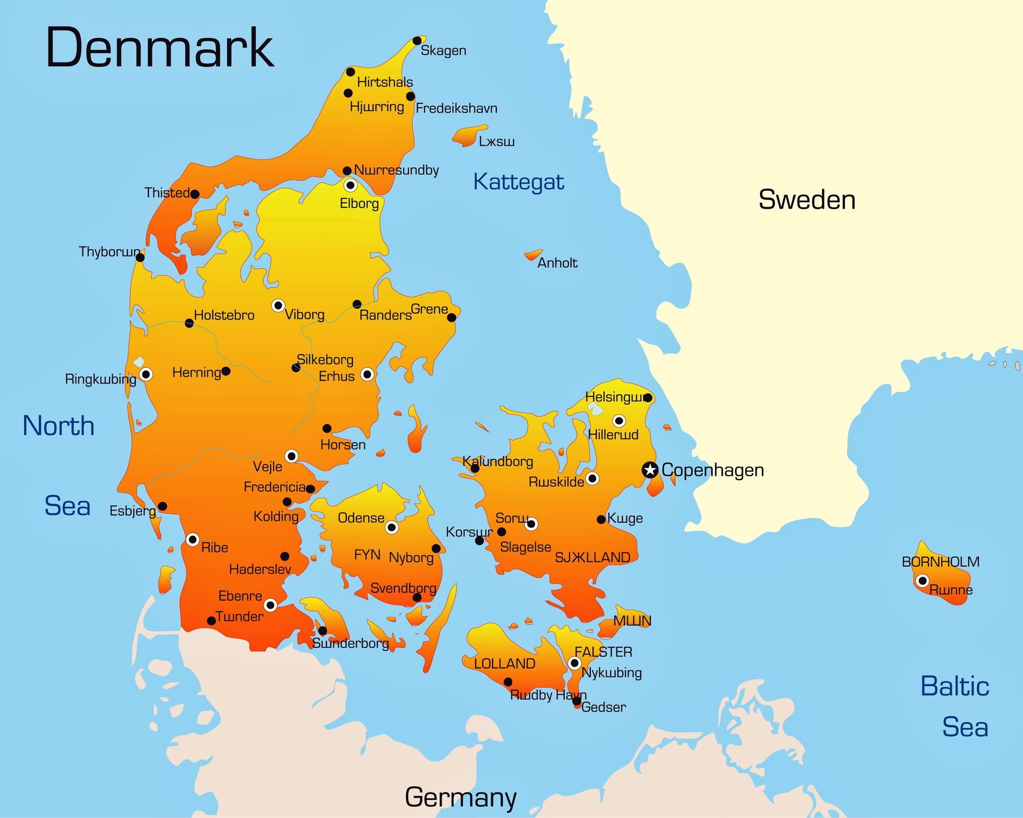 丹麦地图中文版 - 丹麦地图 - 地理教师网